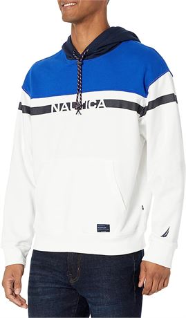 Nautica Men's Sustainably Crafted Chest-Stripe Hoodie, Sail White, XXL