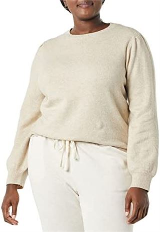 Amazon Essentials Women's Soft Touch Pleated Shoulder Crewneck Sweater, Large