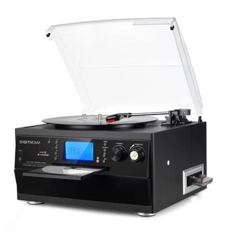 DIGITNOW Bluetooth Record Player, Vinyl, MP3, CD, Cassette, Radio, Aux