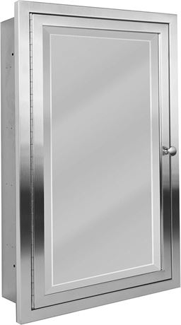 Head West Brushed Nickel Stainless Steel Recessed Medicine Cabinet Mirror, 16x26