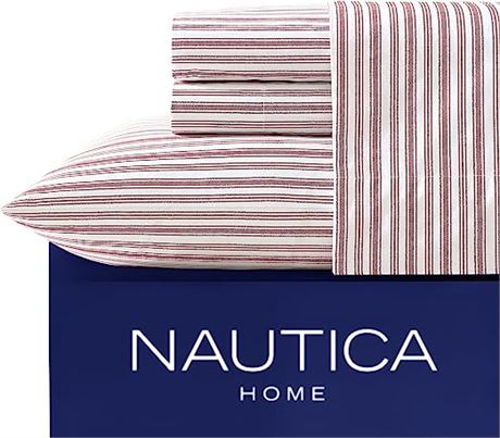 Nautica Twin XL Sheet Set, Coleridge Red, Twin XL