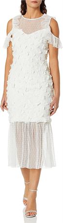 Elliatt Women's Oberon Cold Shoulder Floral Applique Midi Dress, Medium, White