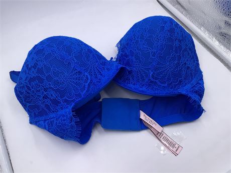 Victoria's Secret Push Up Bra, 34DDD, Blue/Lace