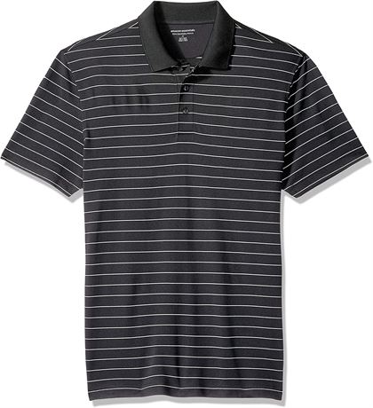 Amazon Essentials Men's Golf Polo Shirt, XXL, Black/White Stripe