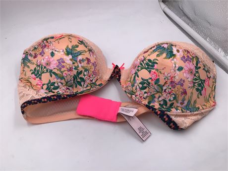 Victoria's Secret Push-Up Bra, 34D, Peach/Floral Print/Lace