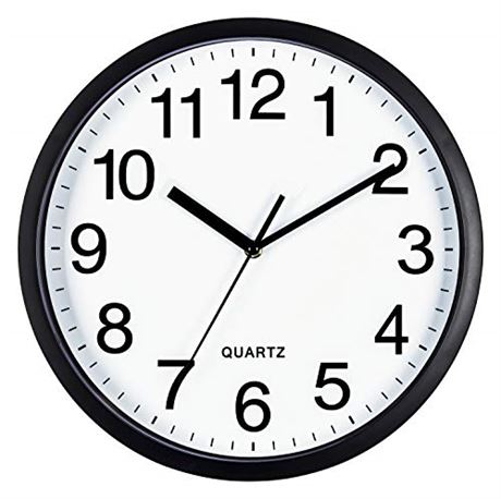 Bernhard Products Black Wall Clock 10 Inch Quartz Battery Operated