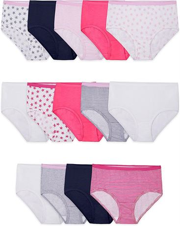 Fruit of the Loom Girls' Cotton Brief Underwear, Size 14, Pink/Stars/Stripes