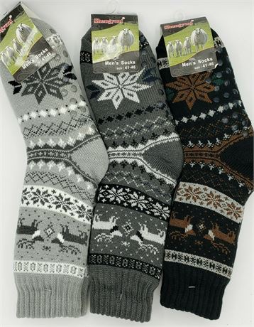 Shengyuzl Mens Socks Size 8-12 with Non Slip Soles Warm Fleece Lining 3 Pairs