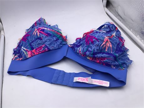 Victoria's Secret Chest-Support Bra, 34D, Cornflower Blue/Floral Lace