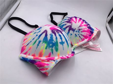 Victoria's Secret Push-Up Bra, 32D, White/Rainbow Tie Dye