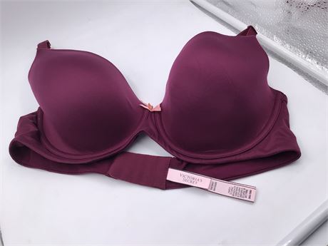 Victoria's Secret Push-Up Bra, 36D, Maroon/Light Pink Lace