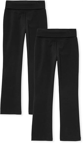 The Children's Place Girls' Active Foldover Waist Pants, 2-Pack, Size 7/8, Black