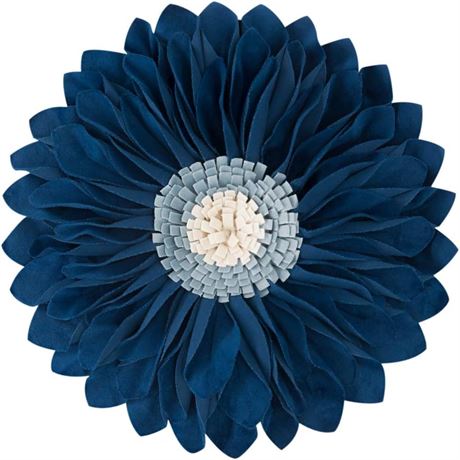 JWH Velvet Flower Throw Pillow, Navy Blue