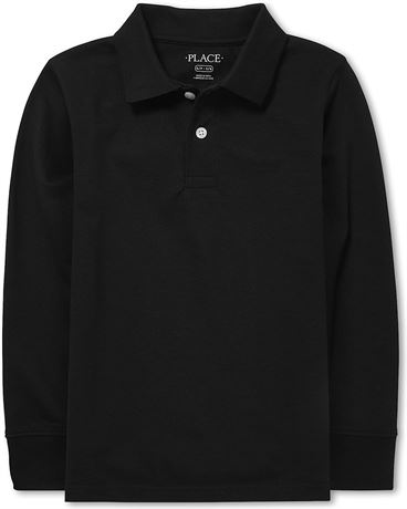 The Children's Place Boys' Long Sleeve Pique Polo, Black, XXL