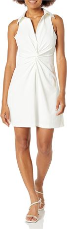 Cinq Sept Women's Sleeveless Collared Short Dress w/ Knot Detail - Ivory - 12