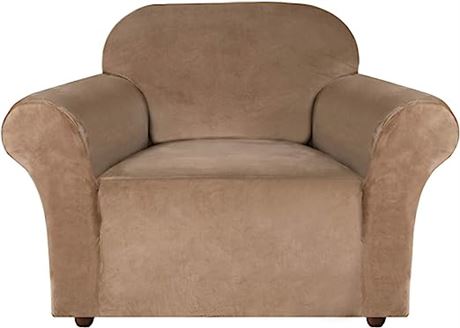 Turquoize Stretch Velvet Armchair Cover, Camel