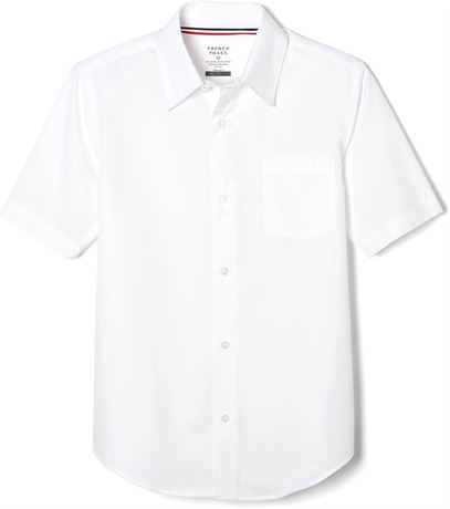 French Toast Boys' Short Sleeve Classic Poplin Dress Shirt, White, 14