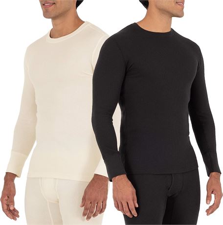 Fruit of the Loom Men's Thermal Waffle Top, 2-Pack, Black/Natural, Small