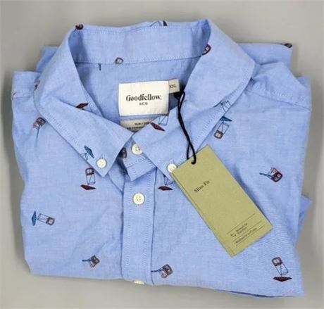 GoodFellow & Co Spring Blue Cocktail Print Shirt - Blue - XL