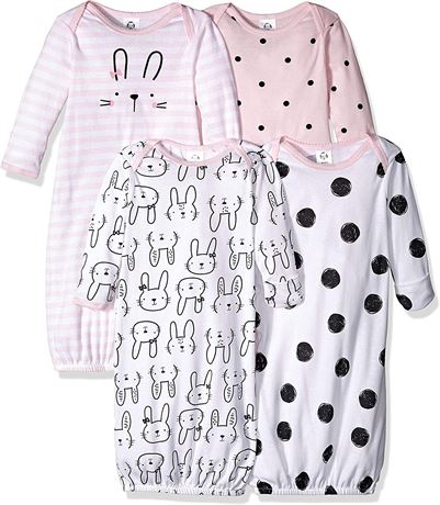 Gerber Unisex Baby Boy and Girls 4-Pack Sleeper Gown Pink Bunny 0-6 Months