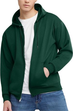 Hanes Men's EcoSmart Fleece Zip-Front Hoodie, Medium, Deep Forest Green