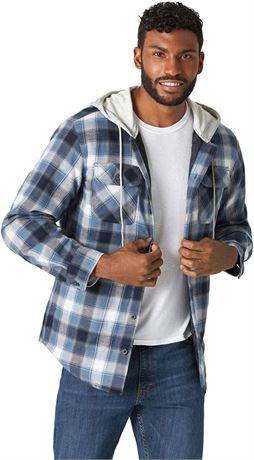 Wrangler Authentics Men's Long Sleeve Flannel Shirt Jacket with Hood, 2XL