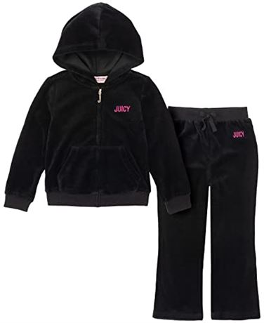 Juicy Couture Girls 2 Pieces Jogger Set Casual Pants, Deep Black, 4 US