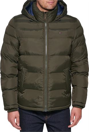 Tommy Hilfiger Men's Hooded Puffer Jacket - Olive - XL