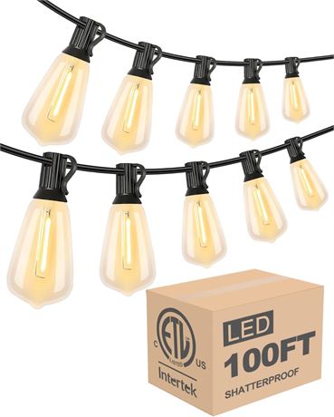 Lightdot 100FT Outdoor LED Patio String Lights with Shatterproof Vintage Bulbs