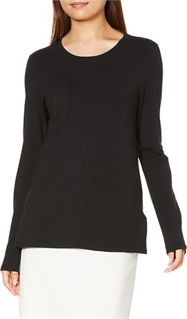 Amazon Essentials Women's Classic-Fit Long-Sleeve Crewneck T-Shirt, XXL, Black