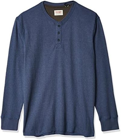 Wrangler Authentics Men's Long Sleeve Waffle Henley - Blue - 3XL