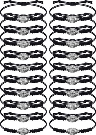 Hicarer 20 Pieces Football Bracelets Adjustable Football Charm Bracelets, Black