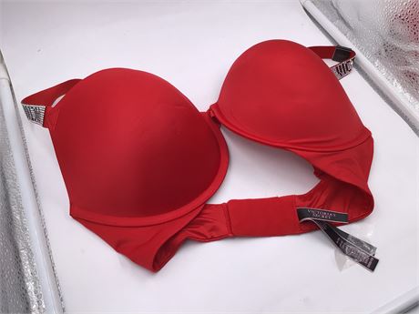 Victoria's Secret Push-Up Bra, 32DDD, Candy Apple Red/Rhinestone Straps