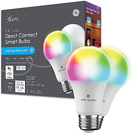 GE Lighting CYNC Smart LED Light Bulbs, Color Changing, Bluetooth & Wi-Fi 2pc