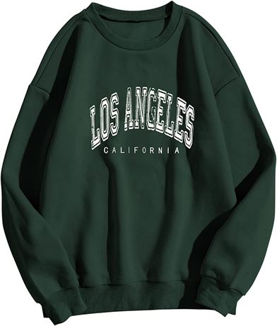 Meladyan Women's Los Angeles California Crewneck Sweatshirt, XXL, Dark Green