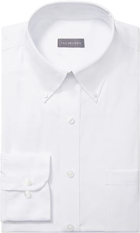 Van Heusen Men's Dress Shirt Regular Fit Pinpoint Solid, 36/37, White