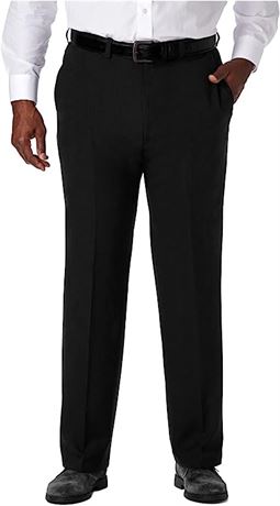 Haggar Men's ECLO Stria Flat Front Dress Pants, 44Wx30L, Black