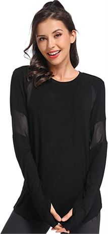 ICTIVE Long Sleeve Workout Shirts for Women Loose fit with Thumb Hole, Black