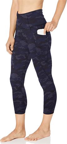 Core 10 Women's High-Waist Side-Pocket 7/8 Crop Yoga Legging, Navy Camo, Large