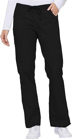 Dickies Women's Signature Mid Rise Drawstring Scrubs Cargo Pant, Large, Black