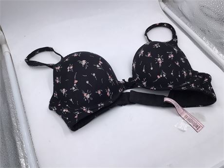 Victoria's Secret Push-Up Bra, 32C, Black with Floral Print