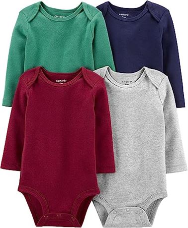 Carter's Baby Boys 4-Pack Long-Sleeve Original Bodysuits Solids 3-6M