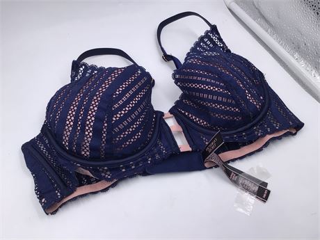 Victoria's Secret Push-Up Bra, 34B, Navy/Peach with Lace