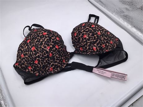 Victoria's Secret Push-Up Bra, 34C, Black Leopard/Floral Print/Lace