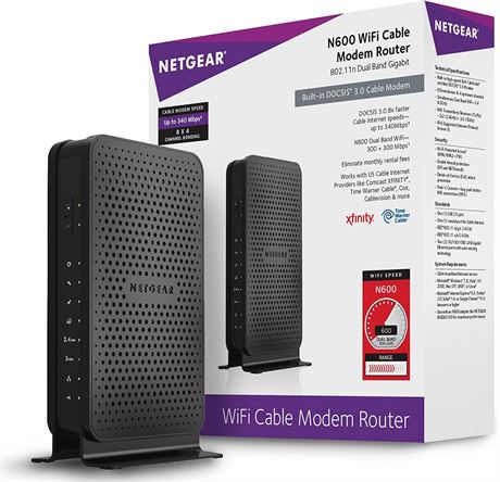 NETGEAR N600 (8x4) WiFi DOCSIS 3.0 Cable Modem Router (C3700)