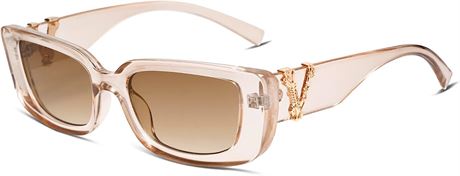 HERJOUR Women 90s Retro Vintage Rectangle Sunglasses, Champagne