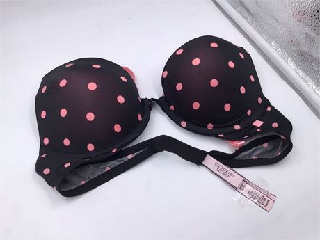 Victoria's Secret Push-Up Bra, 34B, Black/Pink Polka Dots