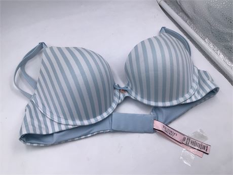 Victoria's Secret Push-Up Bra, 34B, Baby Blue/White Stripes