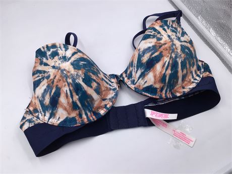 Victoria's Secret PINK Push-Up Bra, 34B, Navy Blue /Brown Tie Dye