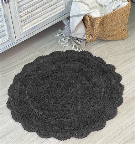 Chardin home Griffin Grey Crochet Bathrug,100% Cotton Round bathmat